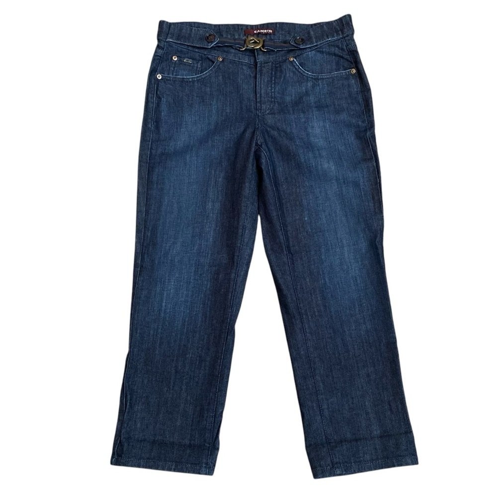 Cambio Norah Crop Jeans Size 8 Dark Wash Belted Straight Denim